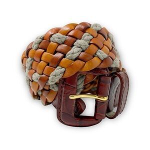 Woven Braided Basket Leather Belt Youth Size Medium